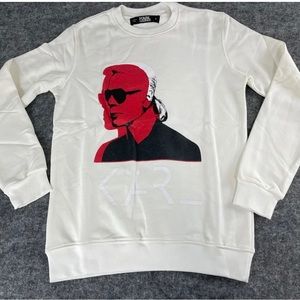 Karl Lagerfield Paris Sweater Mens Small White Sweatshirt Pullover Cotton N318